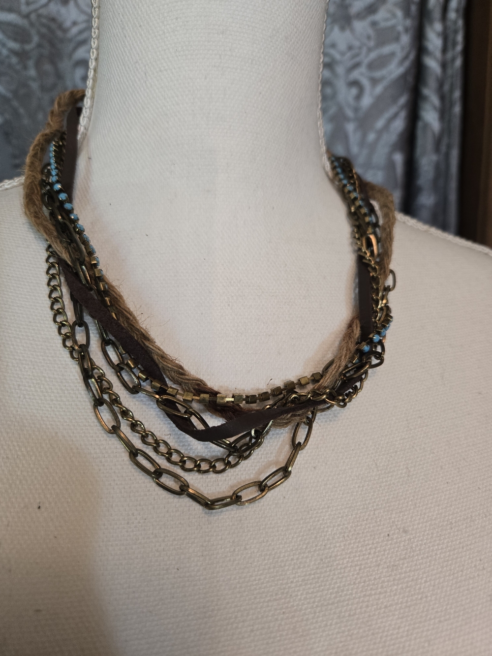 Layered Brown and Gold Multi-Chain Necklace
